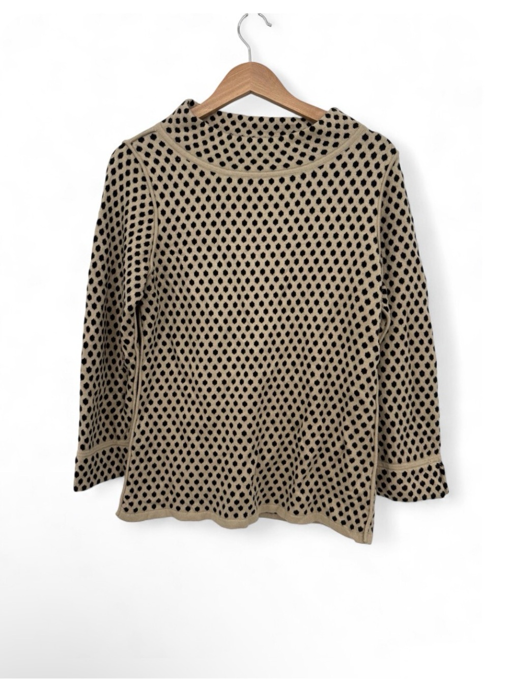 Etcetera Beige Black Polka Dot Wool Blend Sweater Women’s Size M High Neck